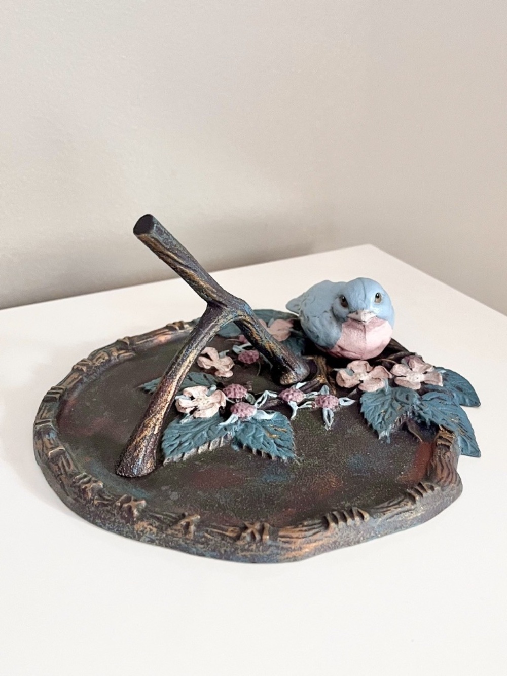 Heavy Cast Iron Bird Sundial Garden Decor Cottagecore Patio Accent